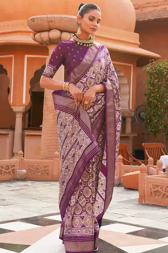 Grey ethnic motifs zari silk blend pochampally saree