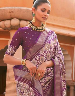 Grey ethnic motifs zari silk blend pochampally saree 2