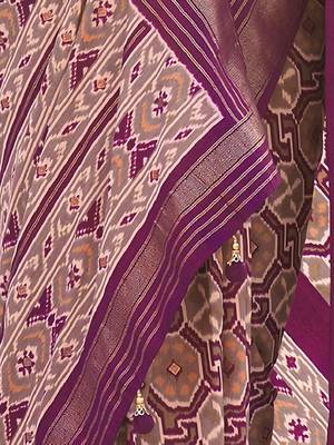 Grey ethnic motifs zari silk blend pochampally saree 4