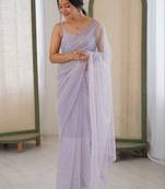 lavender embellished sequinned net heavy work saree