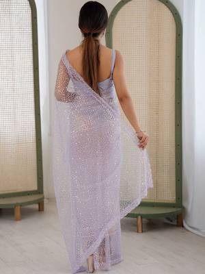 lavender embellished sequinned net heavy work saree 3