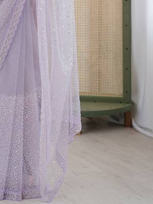 lavender embellished sequinned net heavy work saree 4