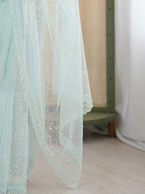 sea green embellished sequinned net heavy work saree 4