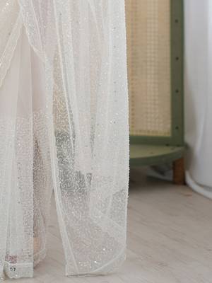 white embellished sequinned net heavy work saree 4