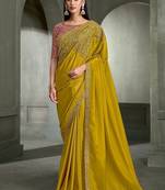 mustard mehndi crape with banglori work blouse party wear saree