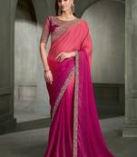 shaded magenta satin chiffon banglori work blouse party wear saree