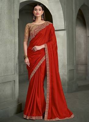 orange crape with banglori work blouse party wear saree 1