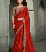 orange crape with banglori work blouse party wear saree