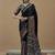 black ajrak block poly crepe block print saree