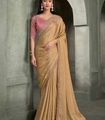 cream satin georgette with banglori work blouse party wear saree