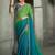 shaded light green & sky blue satin chiffon with banglori work blouse party wear saree