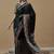 black ajrak block poly crepe block print saree