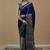 blue ethnic motifs ajrak poly crepe block print saree