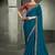 teal blue crape with georgette work blouse party wear saree