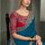 teal blue crape with georgette work blouse party wear saree