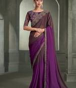 shaded wine chiffon with  banglori work blouse party wear saree