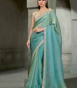 sky blue tissue with tissue work blouse party wear saree