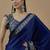 blue ethnic motifs ajrak poly crepe block print saree