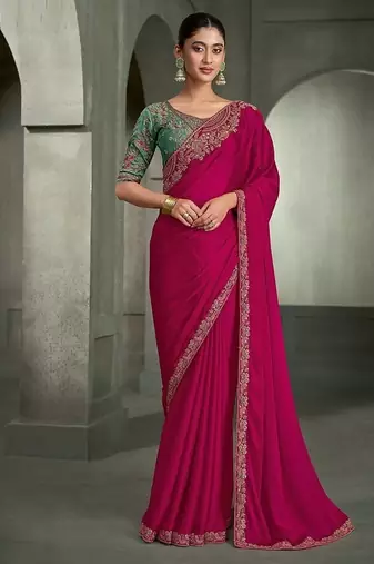 burgundy satin chiffon with tussar work blouse party wear saree