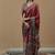 maroon ajrak block poly crepe block print saree