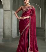 wine tissue satin with tussar work blouse party wear saree