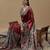 maroon ajrak block poly crepe block print saree