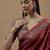 maroon ajrak block poly crepe block print saree