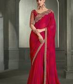 red chiffon with tussar work blouse party wear saree