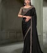 black chiffon with banglori work blouse party wear saree