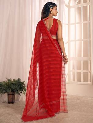 red striped beads & stones embellished georgette saree 3