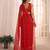 red striped beads & stones embellished georgette saree
