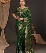 Green woven design zari silk blend banarasi saree