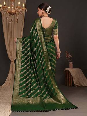 Green woven design zari silk blend banarasi saree 2