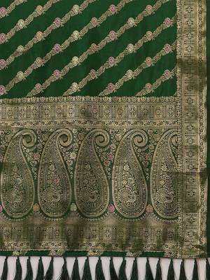 Green woven design zari silk blend banarasi saree 4