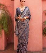 Navy blue ethnic motifs zari silk blend banarasi saree