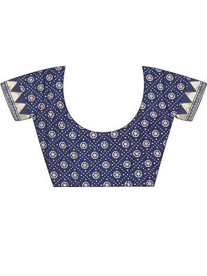 Navy blue ethnic motifs zari silk blend banarasi saree 5