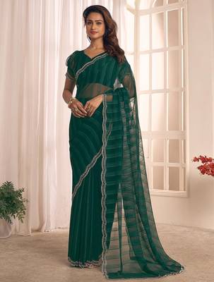 green striped beads & stones georgette saree 2