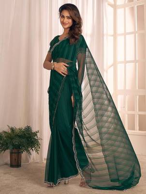 green striped beads & stones georgette saree 4