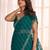 teal green striped beads & stones georgette saree
