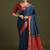 blue women crepe ethnic woven design party wear saree with matching blouse