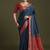 blue women crepe ethnic woven design party wear saree with matching blouse