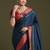 blue women crepe ethnic woven design party wear saree with matching blouse
