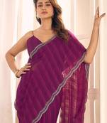 purple striped beads and stones georgette designer saree