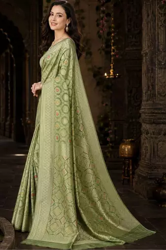 lime woven design zari art silk blend banarasi saree