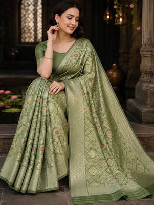 lime woven design zari art silk blend banarasi saree 2