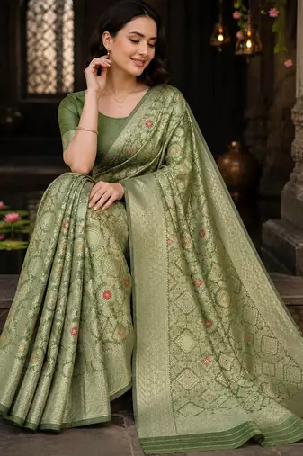 lime woven design zari art silk blend banarasi saree