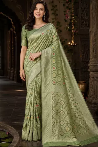 lime woven design zari art silk blend banarasi saree