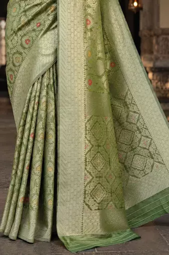 lime woven design zari art silk blend banarasi saree