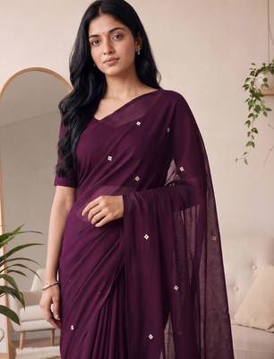 purple embellished mirror work cotton blend designer khadi saree 3