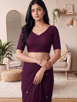 purple embellished mirror work cotton blend designer khadi saree 5